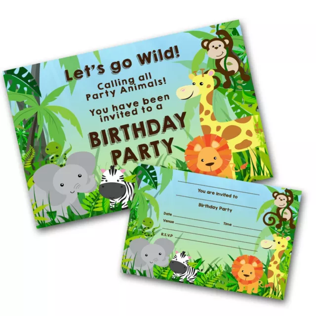 Jungle Animal Invitations / Envelope Birthday Party Invites Animals (WRITE ON)