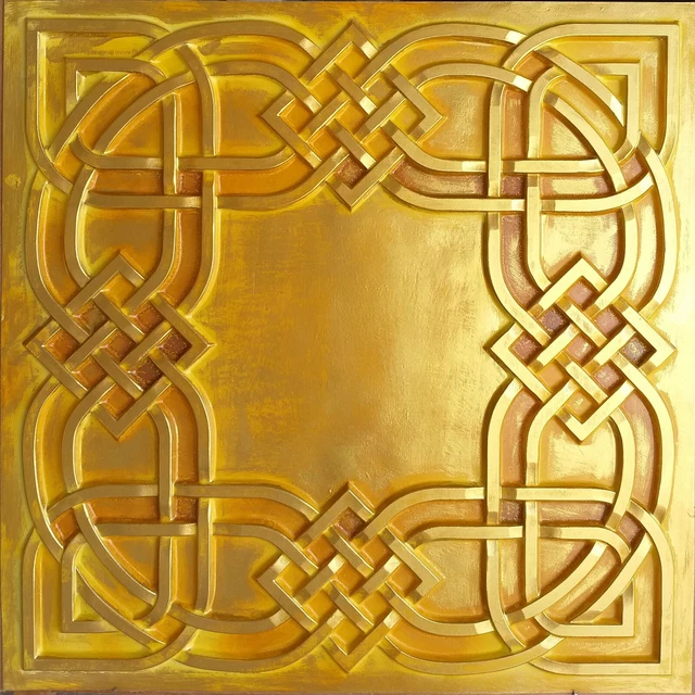 Ceiling tile glue up Faux tin golden decor restaurant wall panel PL61 10pcs/lot