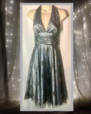 Women's Silver Sparkly Prom/ Formal Halter dress Adrianna Papell Boutique Sz 6