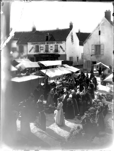 Négatif sur plaque de verre 18x24 - Un marché rural en France vers 1900, Vue N°2