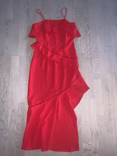 Dark Pink Red Frill Midi Dress With Side Split ASOS size 8