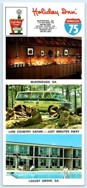 McDONOUGH & LOCUST GROVE, GA ~ Lion Country Safari HOLIDAY INN ~ 4"x9" Postcard