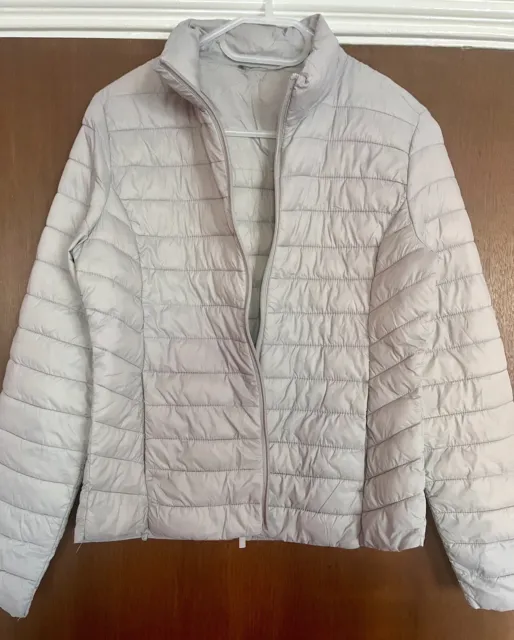 Primark Womens Grey/Lilac Lightweight Zip Up Puffer Jacket~ Size S 10/12 UK~ VGC