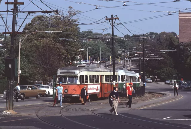 MBTA 3113 & 3008 terminate at Chestnut Hill Ave 1979 Original Kodachrome Slide