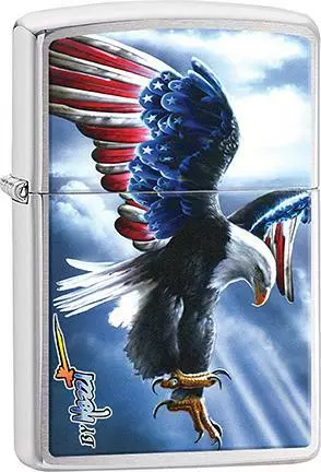 Zippo Windproof Metal Design Fire Lighter - Mazzi Eagle with U.S. Flag Wings.