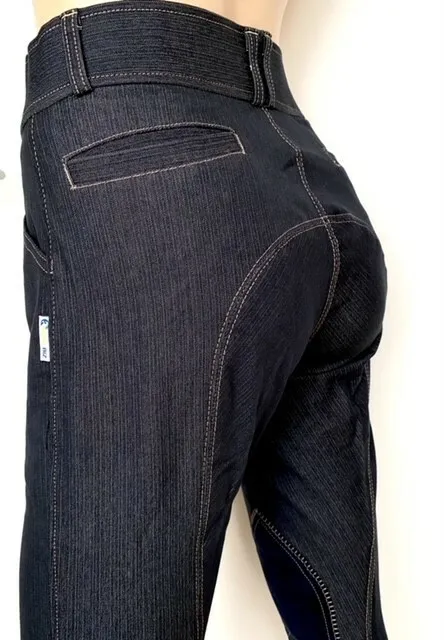 Ladies Denim High Waist Breeches  Suede Knee Patch Sizes 8-24 *small sizing*