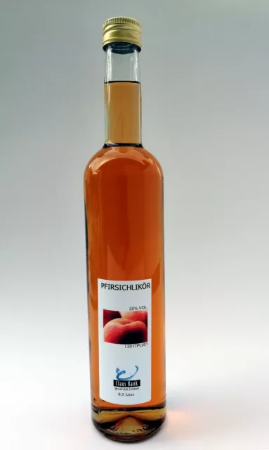 Pfirsichlikör, Likör, Spirituose, 20% VOL. 0,5 Liter Alkohol Glasflasche