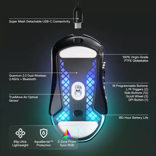 SteelSeries Aerox 9 Wireless - Ultra-Lightweight, 18000 CPI,TrueMove Air Optical 3