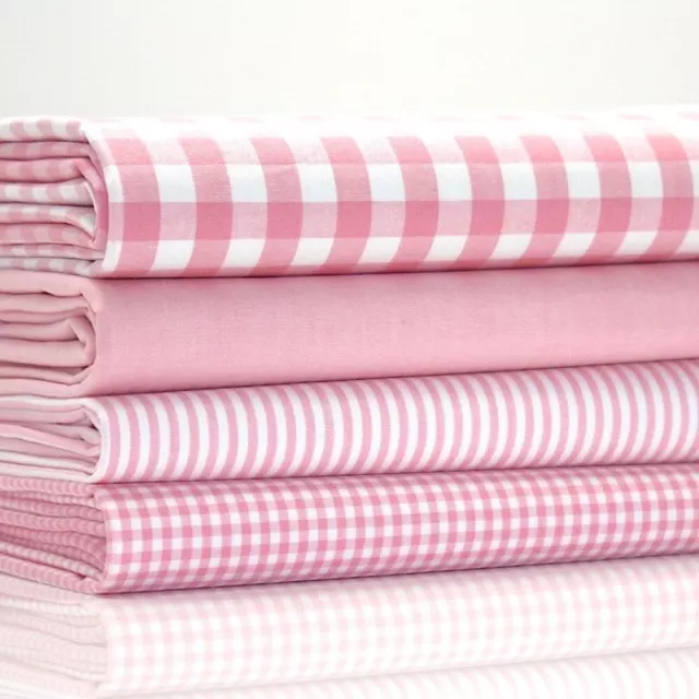 Cotton Classics - Gingham & Stripe - Baby Pink x 4 - Half Metre Bundle Fabric