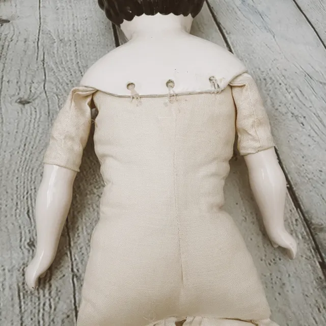 18” Reproduction Porcelain Bisque CHINA Head Arms Leg DOLL Vtg Cloth Body Outfit 10