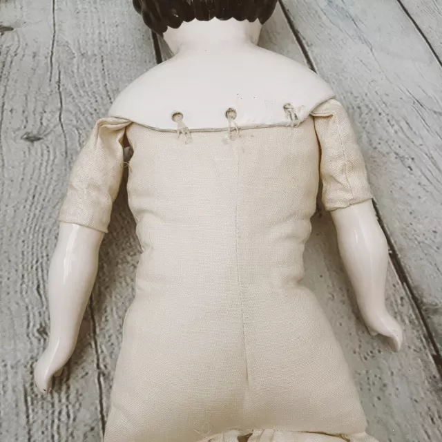 18” Reproduction Porcelain Bisque CHINA Head Arms Leg DOLL Vtg Cloth Body Outfit 10