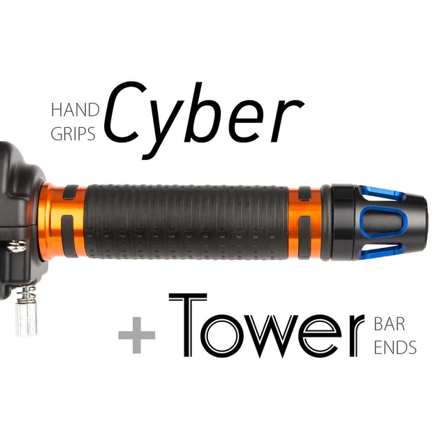 KiWAV Motorcycle Cyber grips Orange with Tower Bar Ends Blue/Black