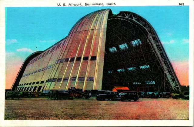 Vtg Linen Postcard Sunnyvale California CA US Airport Hangar - Unused PNC UNP