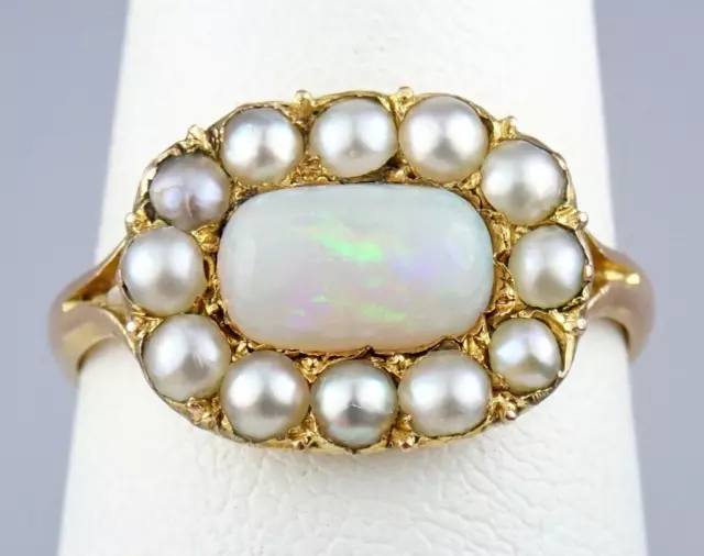 Sublime Antique Georgian Solid 14K Gold Opal Cabochon Pearl Ring 1820 Size 7.75