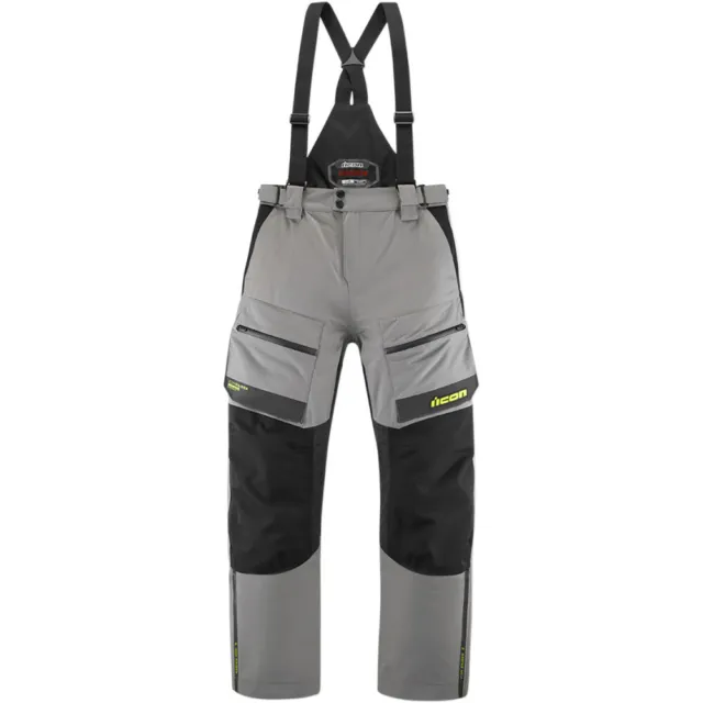 Icon Raiden CE Waterproof Textile Riding Pants (Gray/Hi-Viz) Choose Size