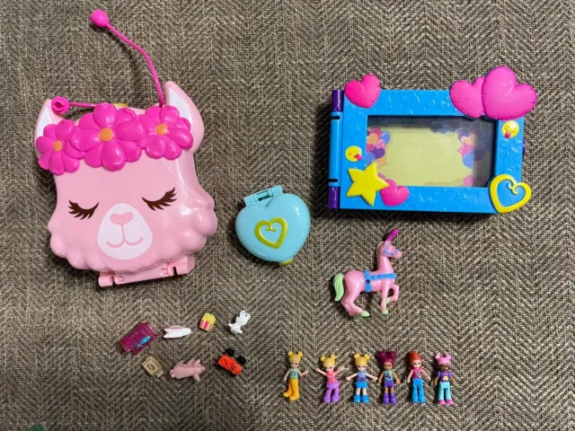 Mixed Lot Polly Pocket Say Freeze! Llama Party Photo Frame Compact Figures Horse