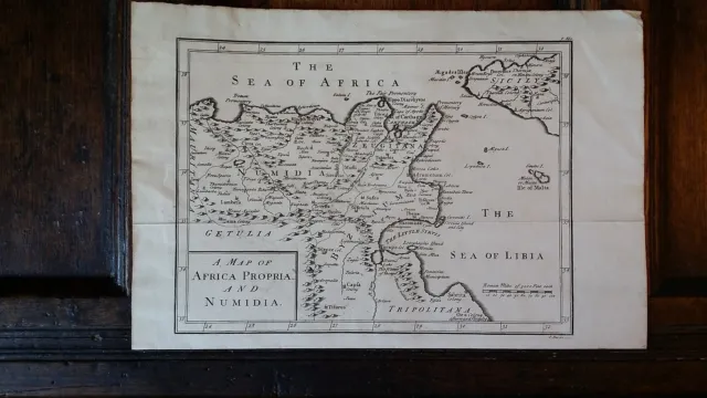 1745 Antique Original Map Of Africa Propria And Numidia - Isaac Basire