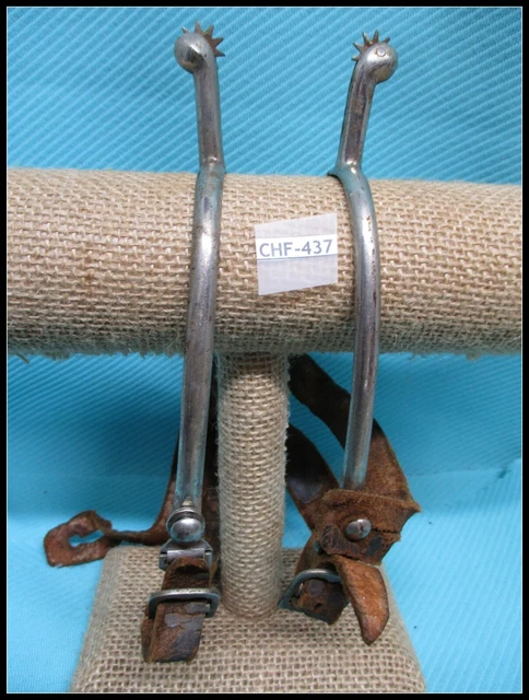 1800's RAZOR SHARP Maker Mark Blood Letting Spurs with Old Straps From Museum
