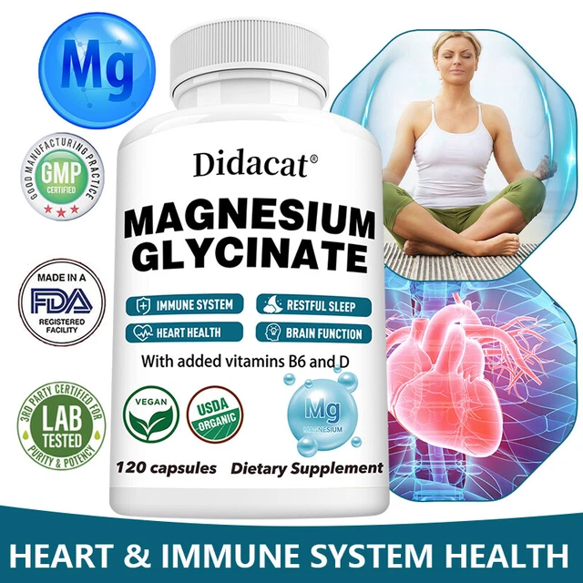 Glycinate De Magnésium + Vitamine D Et B6 - Complément 100% Chélaté - Boîte De 30/60/120 Gélules