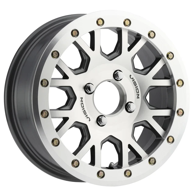4-Vision UTV GV8 Invader Beadlock 15x6 4x110 +38mm Machined Wheels Rims 15" Inch