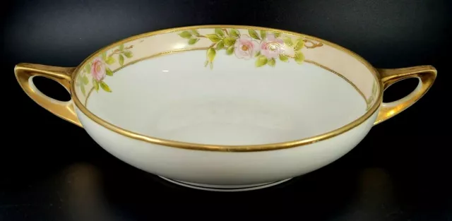 Vintage Nippon Hand Painted Porcelain Footed Bowl With Handles & Gold Trim