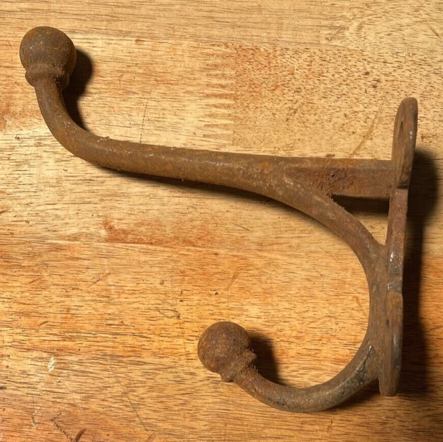 Vintage Iron Coat Tack Harness Barn Hook 6” Long Cast Iron Double Hook 2
