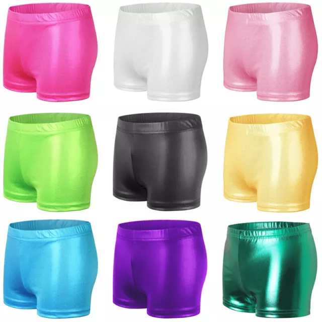 UK Kids Girls Shiny Dance Shorts Gymnastic Athletic Shorts Sports Boxer Bottoms