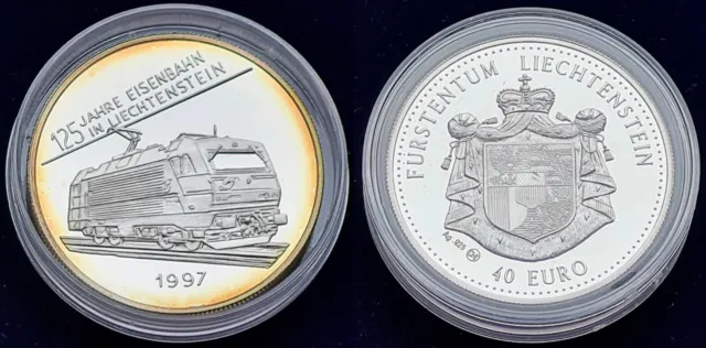 Liechtenstein 40 Euro Münze 125 Jahre Eisenbahn 50 Gramm Silber Auflage 350 Stck