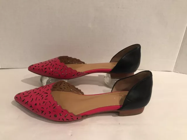 Cecelia New York Dorsay Heel 7  Black Fucsia Leather Laser Cut Scalloped Career