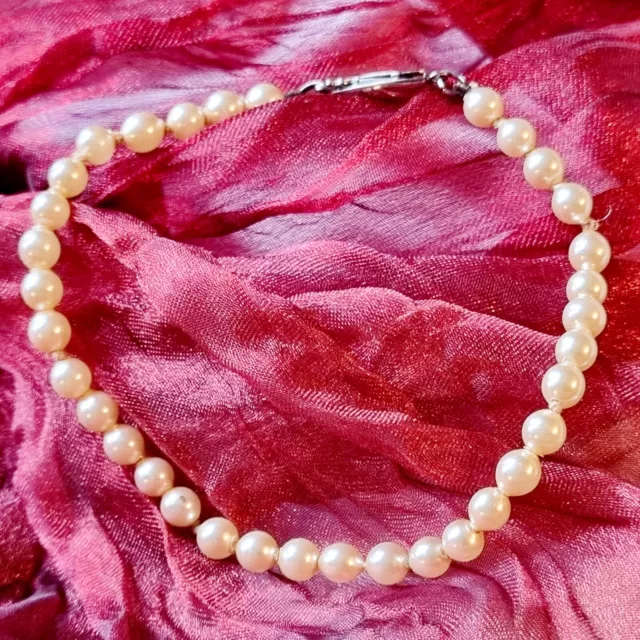 Bracelet Vintage Perles Culture Mer fermoir Argent Poinçonné 34 Perles 4mm diamè