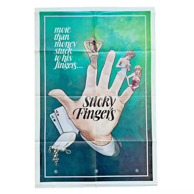 Vtg 1970s STICKY FINGERS Adult Movie Theater Poster Trashy Pulp Smut 1sh 28x42"