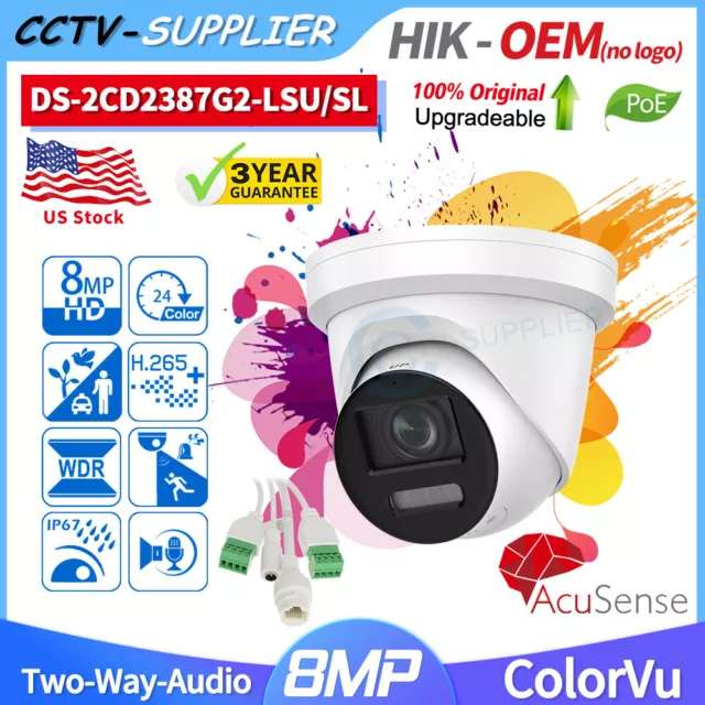 US Hikvision DS-2CD2387G2-LSU/SL 8MP Camera 2.8MM AcuSense ColorVu 2-Way Audio