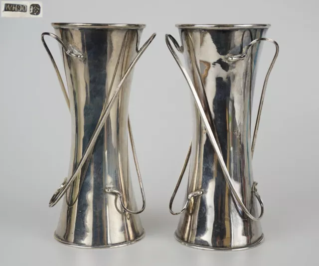 RARO! Coppia Vaso Wang Antico Esportazione Cinese Argento Sterling Solido Art Déco