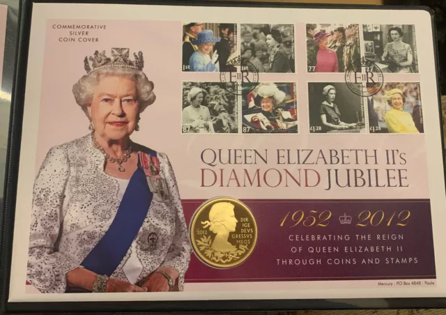 2012 Queen Elizabeth II Diamond Jubilee £5  Silver Gold Proof Coin Cover Rare