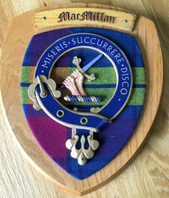 Vintage Old Scottish Carved Clan MacMillan Tartan Plaque Crest Shield vz