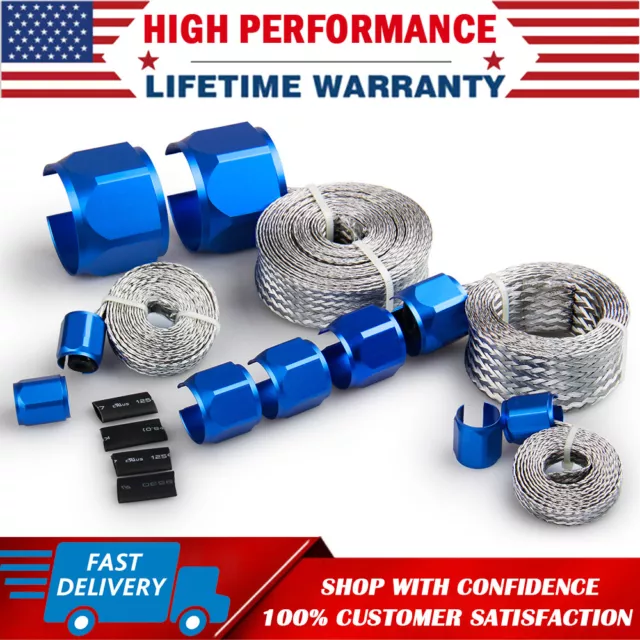 Radiator Hose Sleeving Kit Stainless Steel Braided Dress-Up Hose Cover Blue