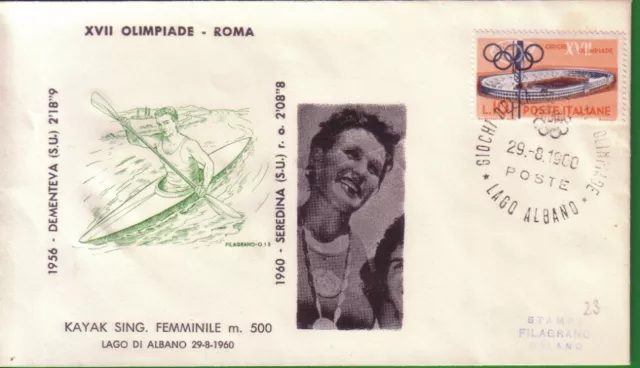 FDC FILAGRANO OLIMPIADI ROMA 1960 VINCITORI:KAYAK singolo femminile  SEREDINA.+d