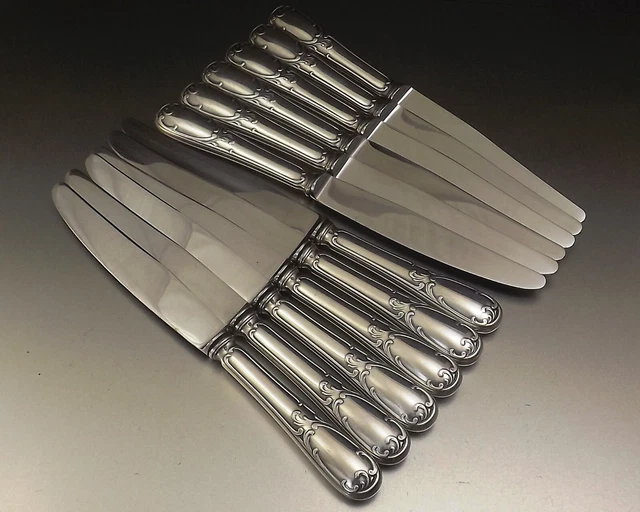12 Large Louis Xv Style Silver Metal Stainless Table Knives Circa 1960 2