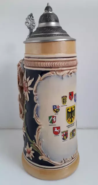 West German Beer Stein With Lid Large 11"