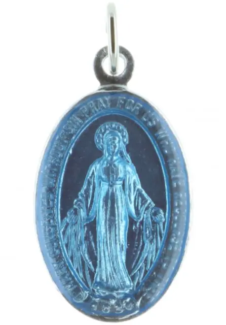 Miracolous medal Virgin Mary silver  colour italy mm 15x9 new blue enamelled