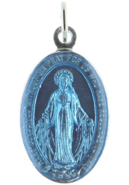 Miracolous medal Virgin Mary silver  colour italy mm 15x9 new blue enamelled.