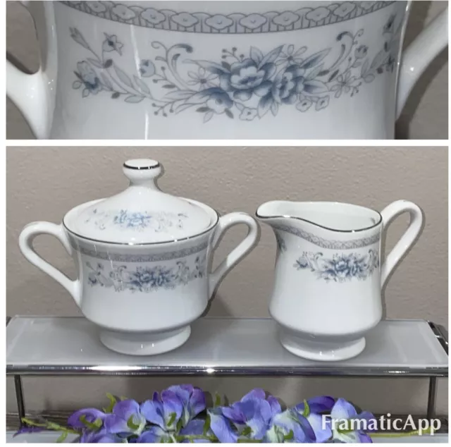 Vtg American Limoges Bridal Bouquet Porcelain Lidded Sugar Bowl & Creamer Set