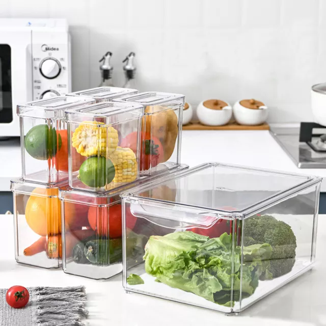 3-10x Food Grade Plastic Fridge Box Kitchen Cupboard Organiser Storage Container