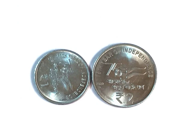 India 1 Rupees and 2 Rupees Coin Collection New coin-75th Year Of independence