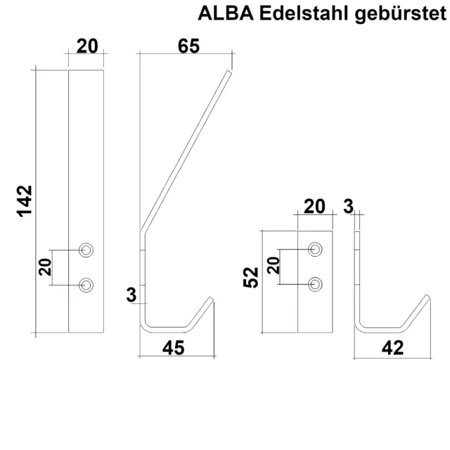 Kleiderhaken ALBA ECHT EDELSTAHL Huthaken Mantelhaken Wandhaken Garderobenhaken 2