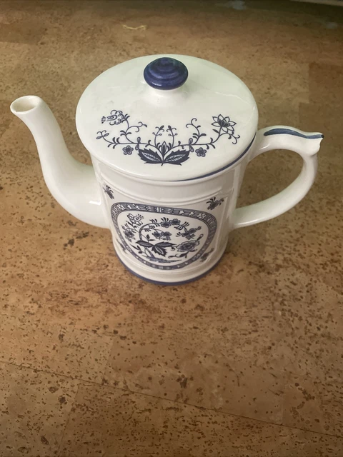 Vintage Blue and White Teapot with Floral Design Marked Made in Occupied Japan