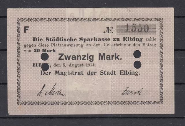 Elbing - Elblag - 20 Mk - 05.08.1914 - Dießner 91.6c - Kn 0 7/32in - 4-fach