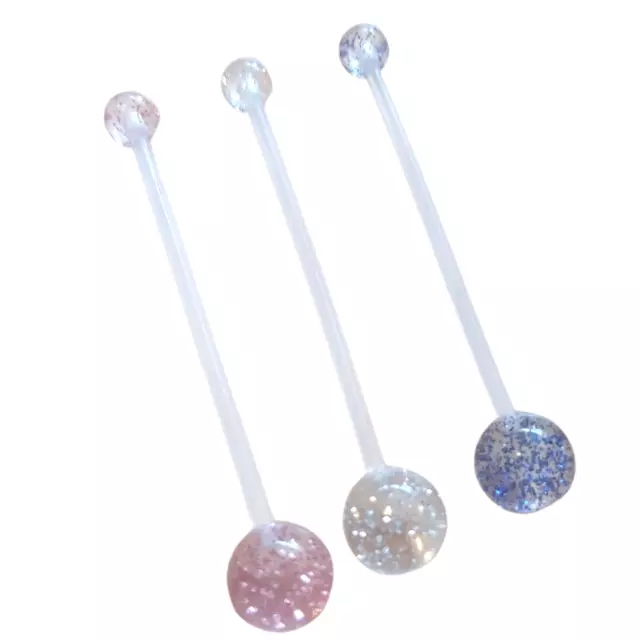 3 x Maternity Pregnancy Belly Navel Bar Retainers with Acrylic Glitter Balls