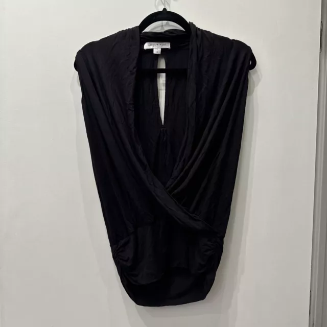 SEXY! Amour Vert MED Black Sleeveless Wrap Crossover Keyhole Back Taper Stretch