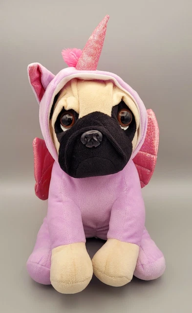 14" PUG Dog Plush in Purple Winged Unicorn Costume Stuffed Animal by Fun Express